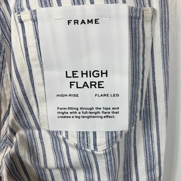 FRAME Le High Flare Blue White Striped Stretch Denim Jeans Size 26 NWT - Picture 9 of 9